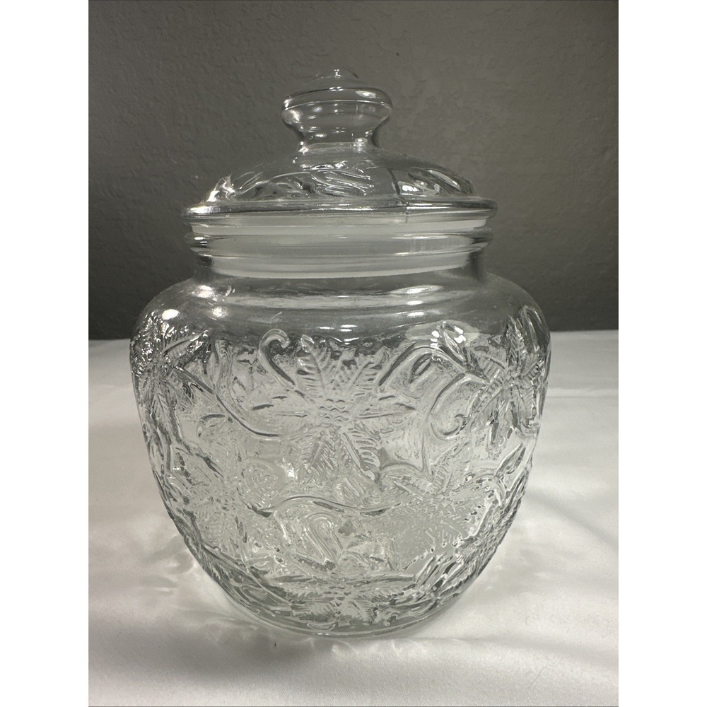 Vintage Princess House Glass Poinsettia "Fantasia" Canister Christmas Floral - Picture 2 of 8
